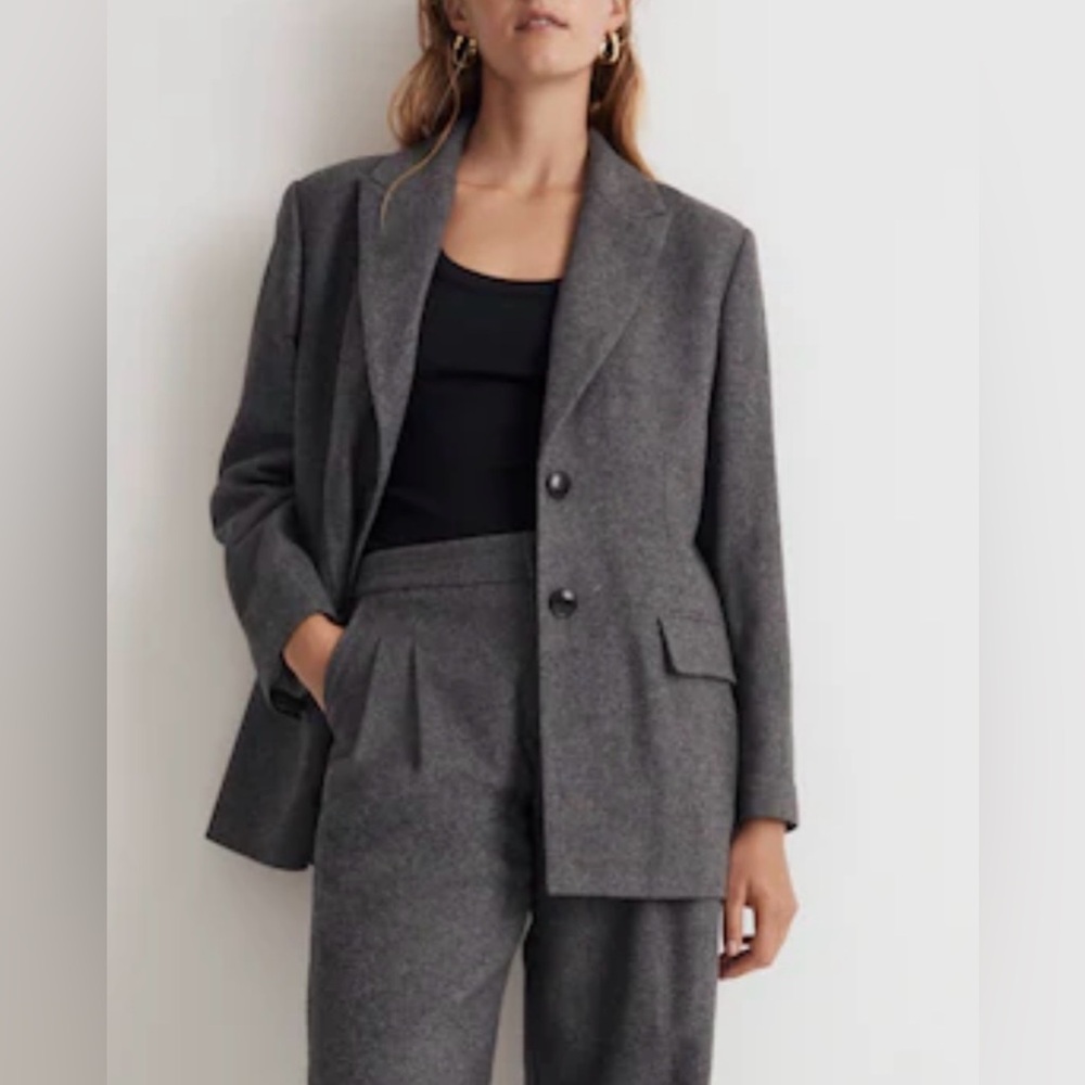 Madewell The Bedford Oversized Blazer Gray Melange Italian Wool Women Size 14